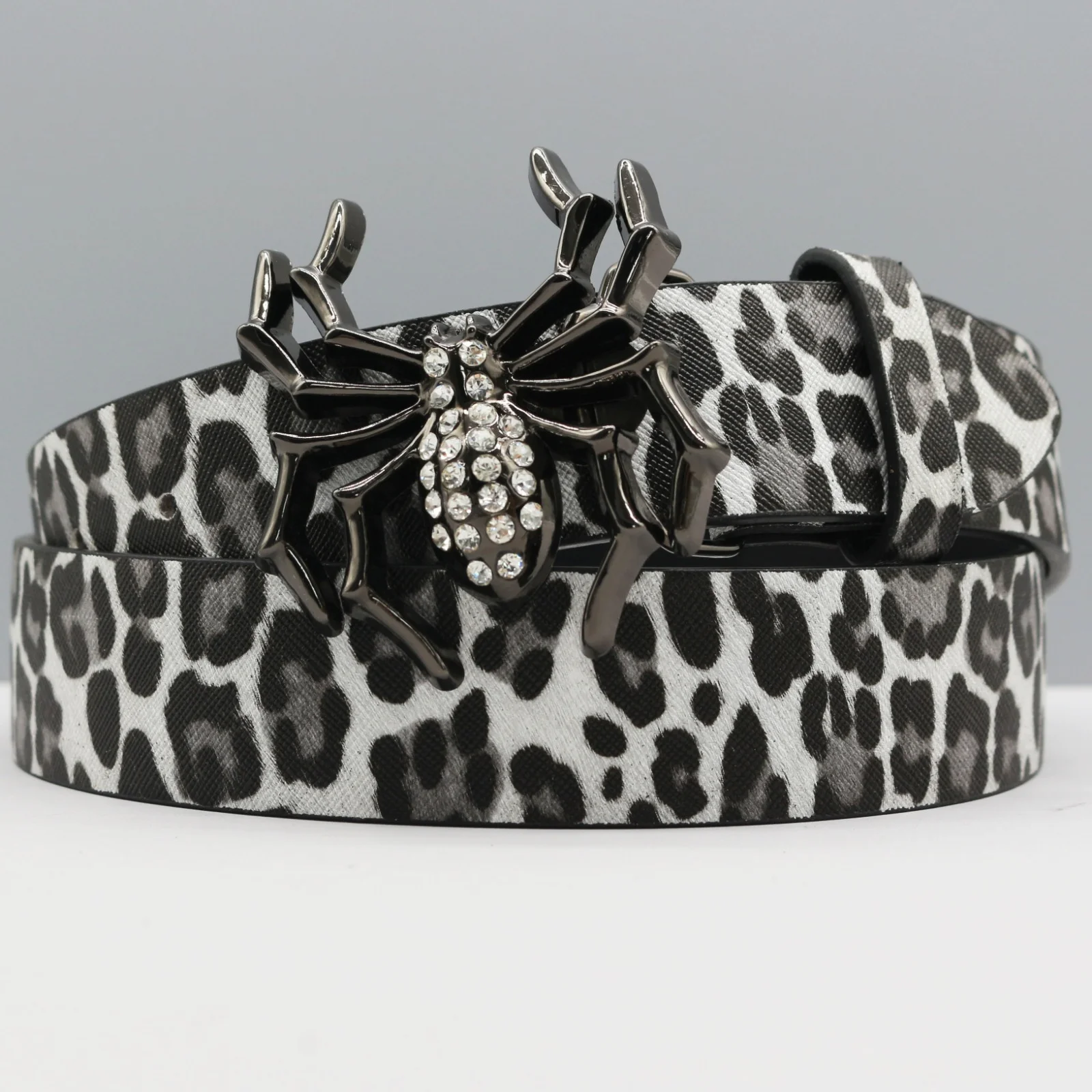 Pasek Leopard Spider: Męski i damski pasek z dżetami, wzór panterki, punkowy hip-hopowy wielofunkcyjny pasek dekoracyjny