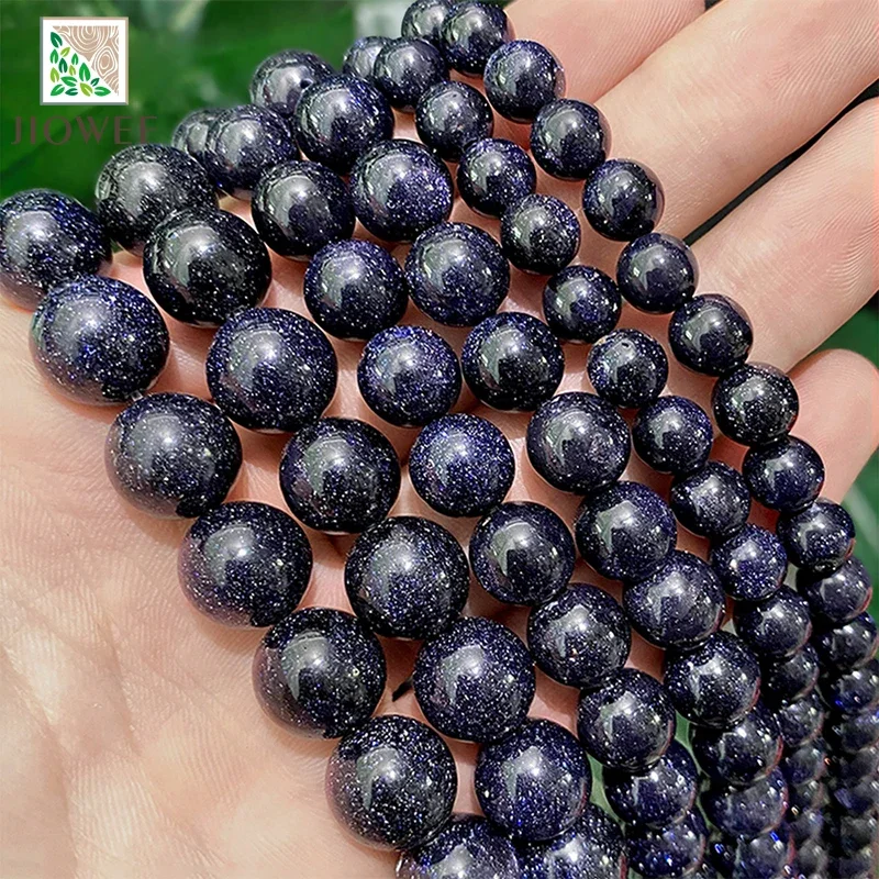 Dark Blue SandStone Round Loose Beads Diy Bracelet Necklace Accessories for Jewelry Making 15