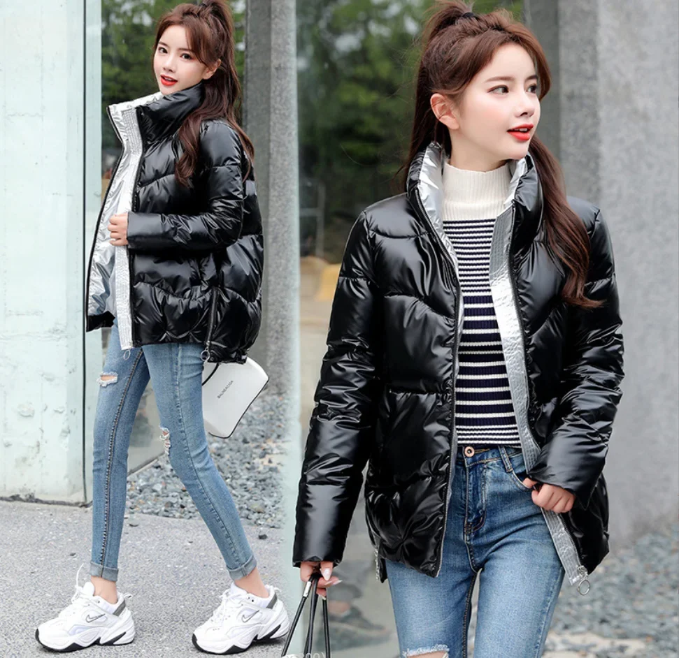 2023 New Winter Jacket Parkas Women Glossy Down Cotton Jacket Hooded Parka Warm Female Cotton Padded Jacket Casual Outwear