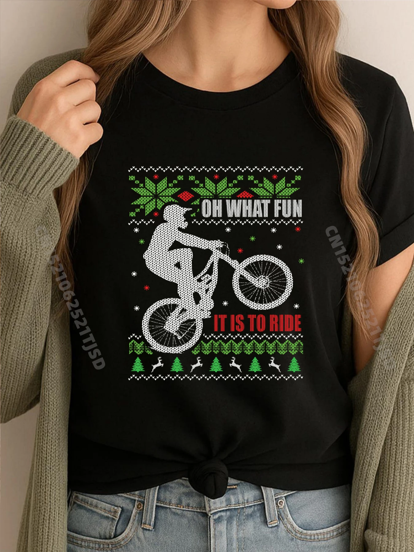 

Горный велосипед Уродливая рождественская зелено-белая футболка с рисунком Классическая футболка