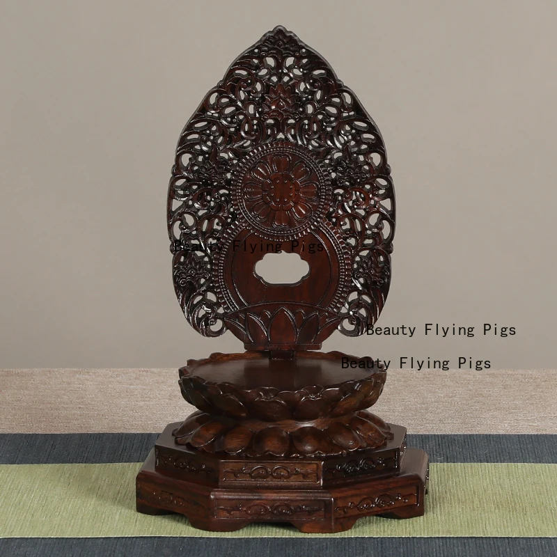 

1pc Solid Wood Circular Lotus Base Buddha Statue Base Bonsai/Vase Base Chinese Style Home Decoration Wooden Carved Ornaments