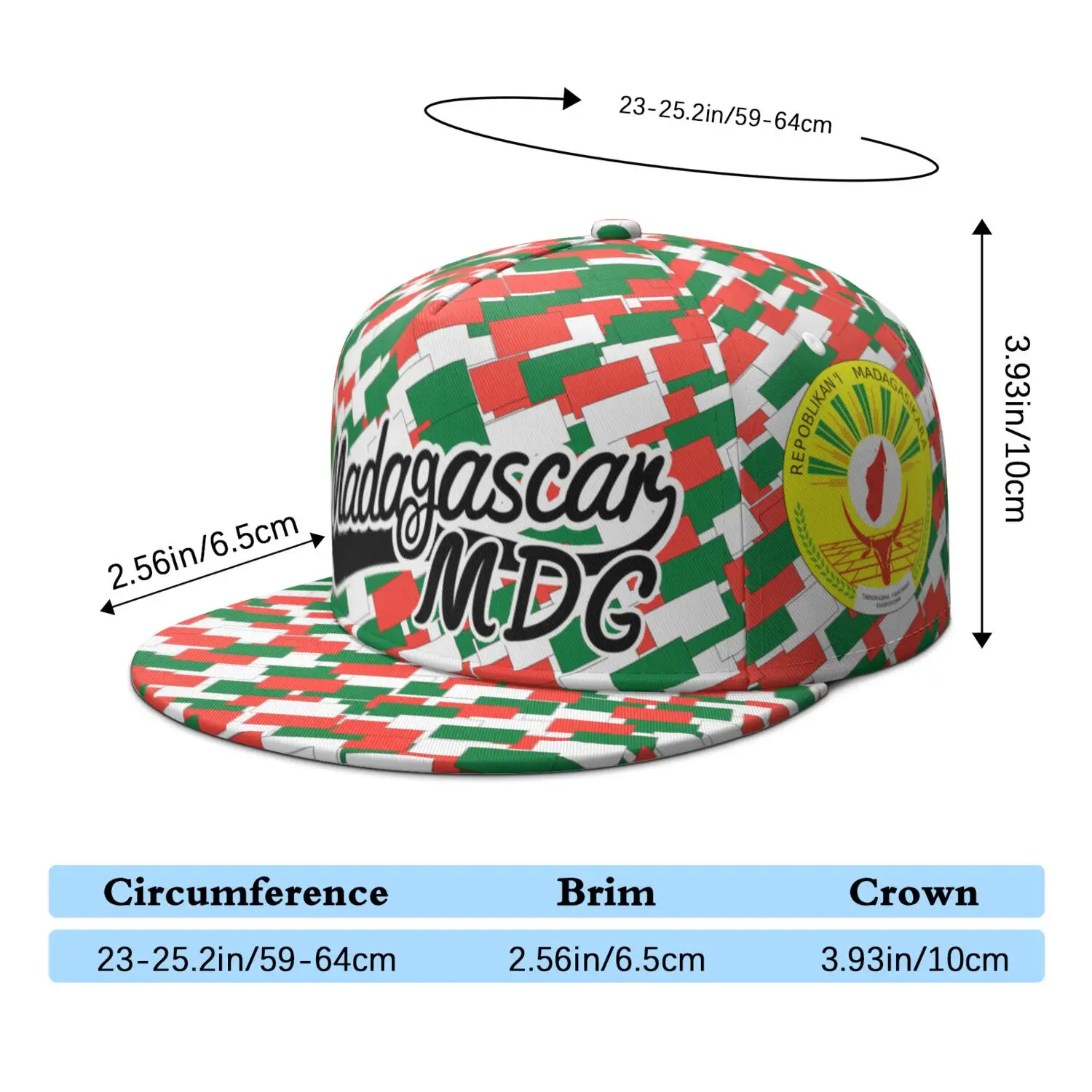 Madagascar Flat Brimmed Cap Custom Made Name Number Logo Hip-hop Hat Nation Flag Mg Malagasy French Country Photo Headgear