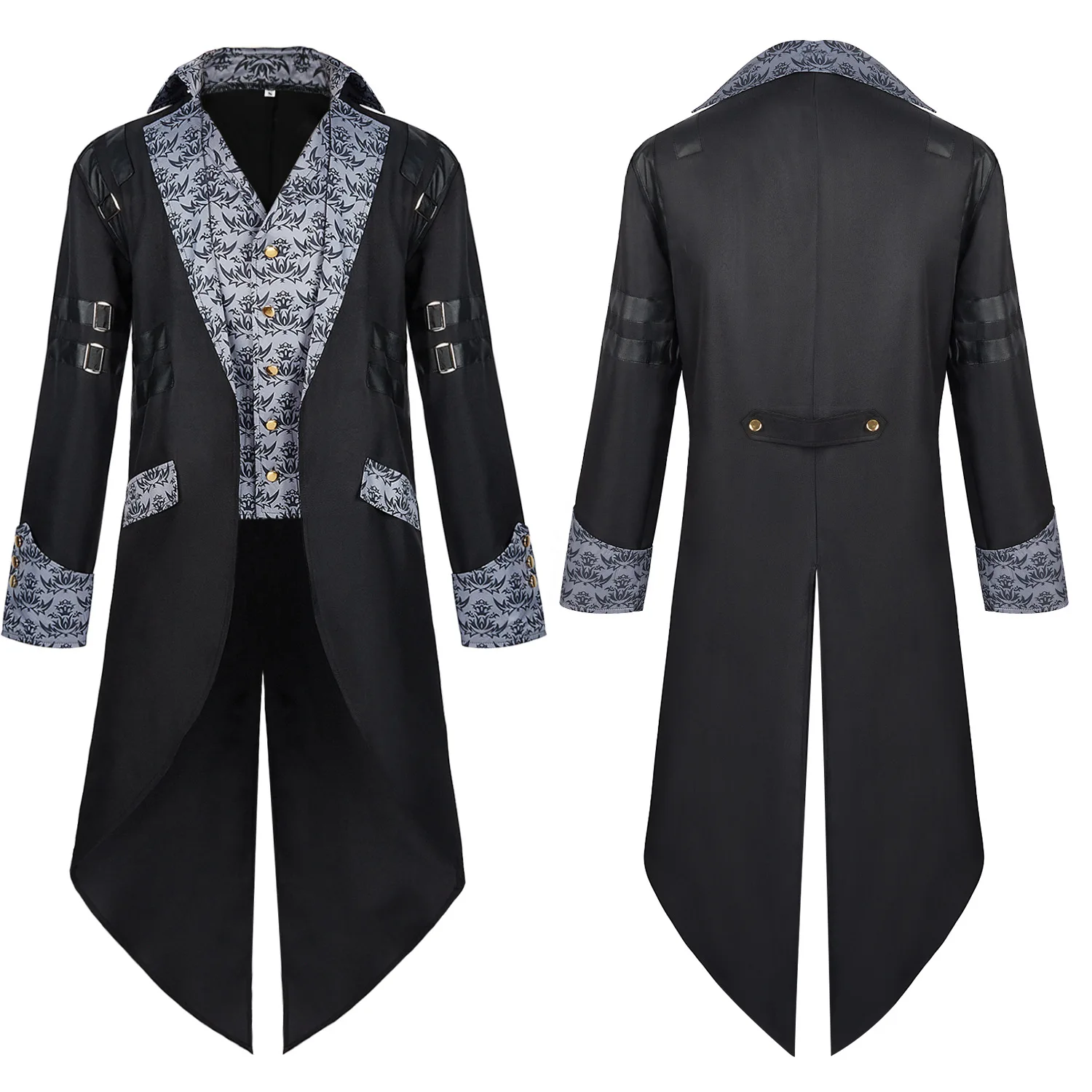 Czarny żakard Steampunk Gothic Victorian Jacket Men Vintage Tailcoat Medieval Renaissance Frock Coat Uniform Halloween Costume