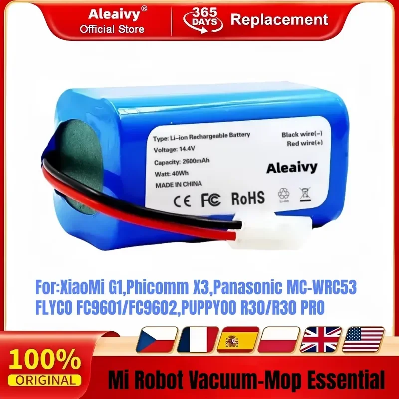 12800mAh 4S1P 14.4V Li-ion Battery Replacement for Xiaomi Mijia Robot Vacuum Mop Essential G1 MJSTG1 SKV4136GL H18650CH R30