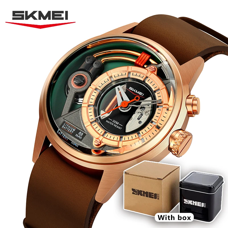 SKMEI Luxury Quartz Mens genuine leather Business elites Alloy Watches Waterproof Mens Casual Wristwatches Display Clock 2333