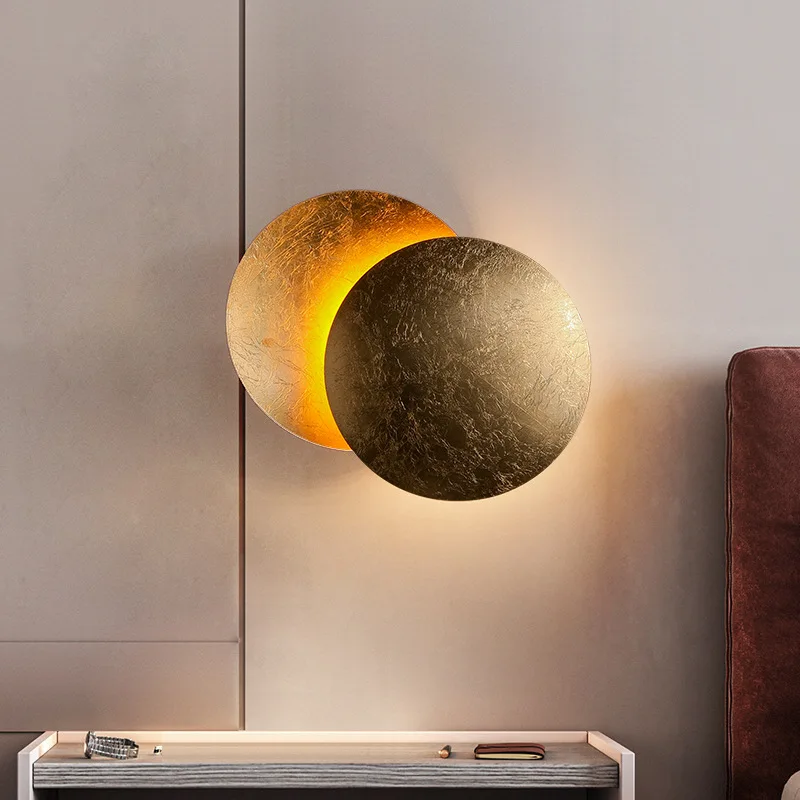 Modern LED Wall Lights Suitable for Bedside, Bedroom, Corridor, Rotatable Black Gold Texture Solar Eclipse Wall Lights