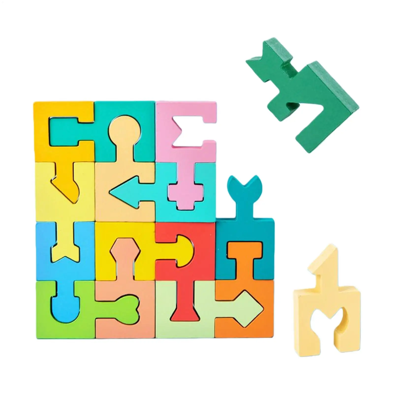 16pcs Puzzles for Kids Preschool Geometric Shape Match Toy Wooden Jigsaw Puzzles for Boys Girls Ages 4-6 Learning Home