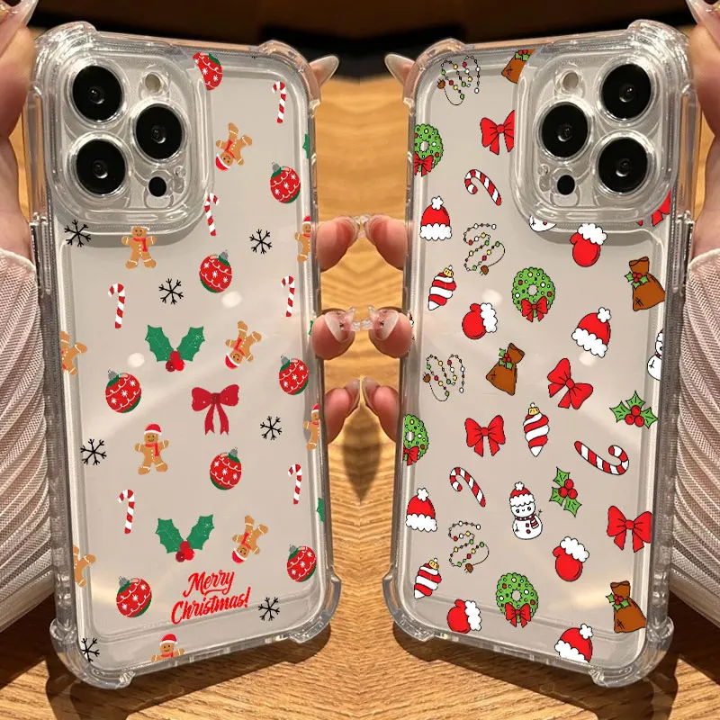 

Phone Case Clear For iPhone 17 16 14 15 11 12 13 Pro Max 16E 15 16 Plus 17 Air Shockproof Cover Christmas Snowflakes Santa Claus