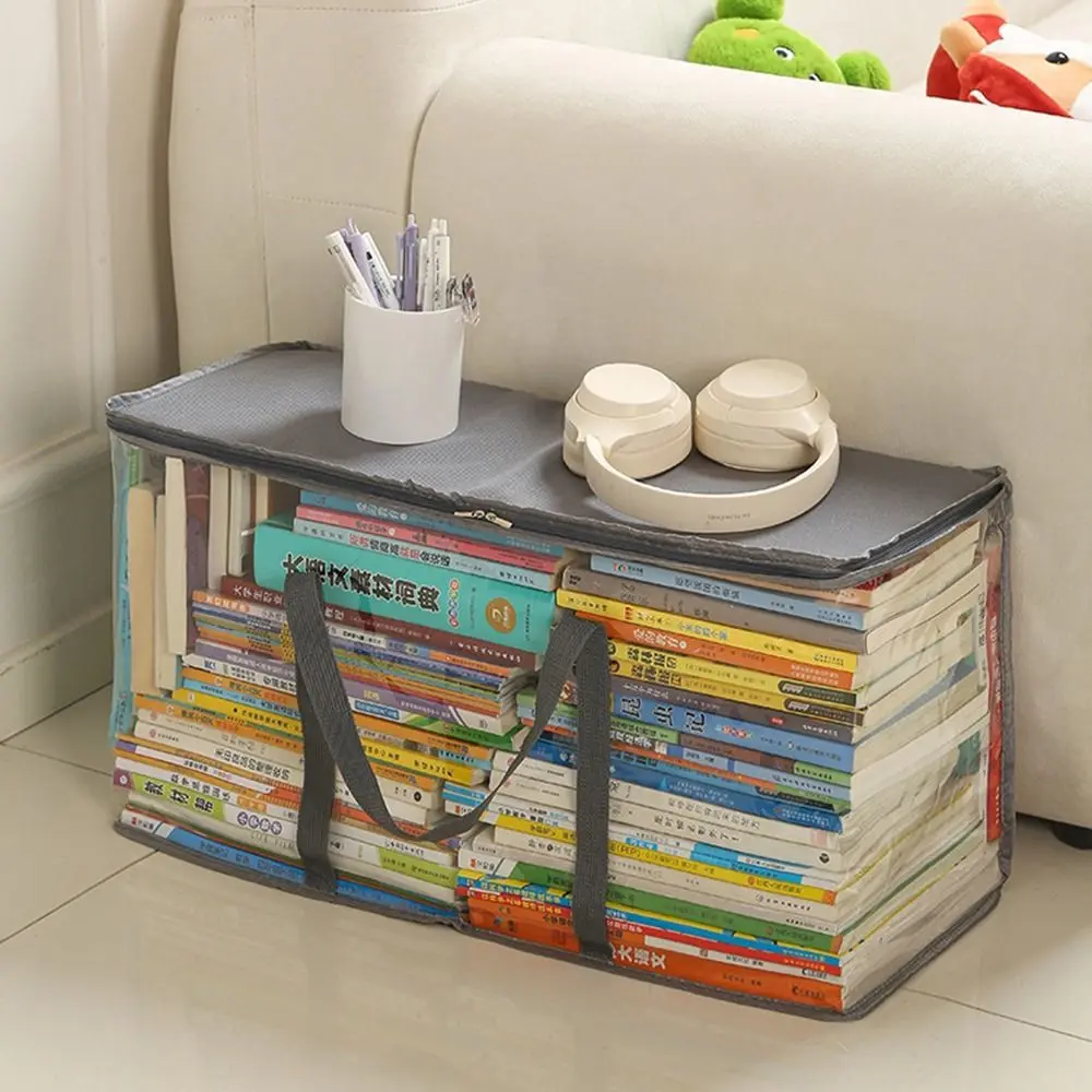 

Visual Transparent Book Storage Bag Dustproof Large Capacity Toy Storage Box with Handle Stackable Miscellaneous Storage Box