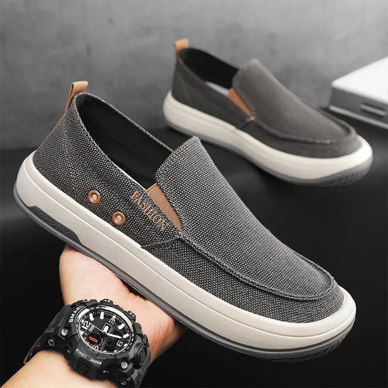 Men Canvas Shoes Slip on Loafers Breathable Sneakers Men Comfty Casual Men Shoes Lightweight Flats Male Walking Zapatos Tenis