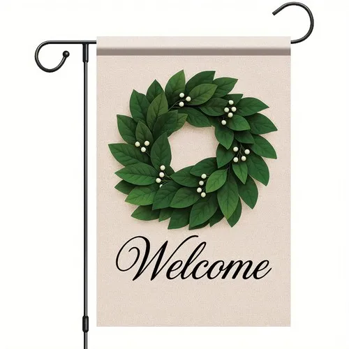 Buffalo Plaid Welcome Wreath Garden Flag Green Laurel Flag 12x18 Double Sided... OOV IIC