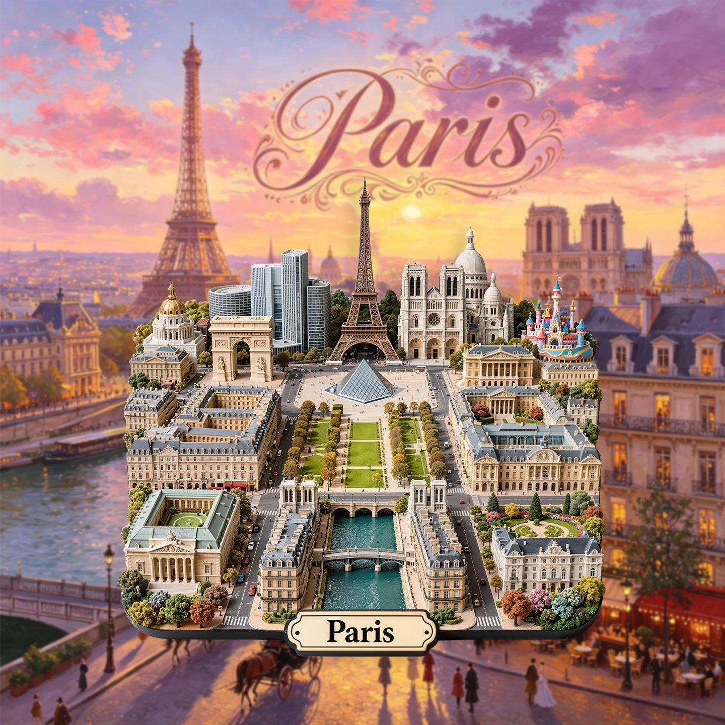 Paris France 3D Embossed Metal Fridge Magnet Eiffel Tower Louvre Arc DeTriomphe Souvenir Travel Gift Collectible Decoration Home