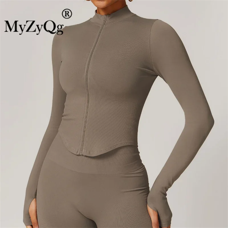 MyZyQg Women Standing Collar Zipper Long Sleeve Yoga Jacket Tight Fast Dry Outdoor Fitness Sports Coat Clothes