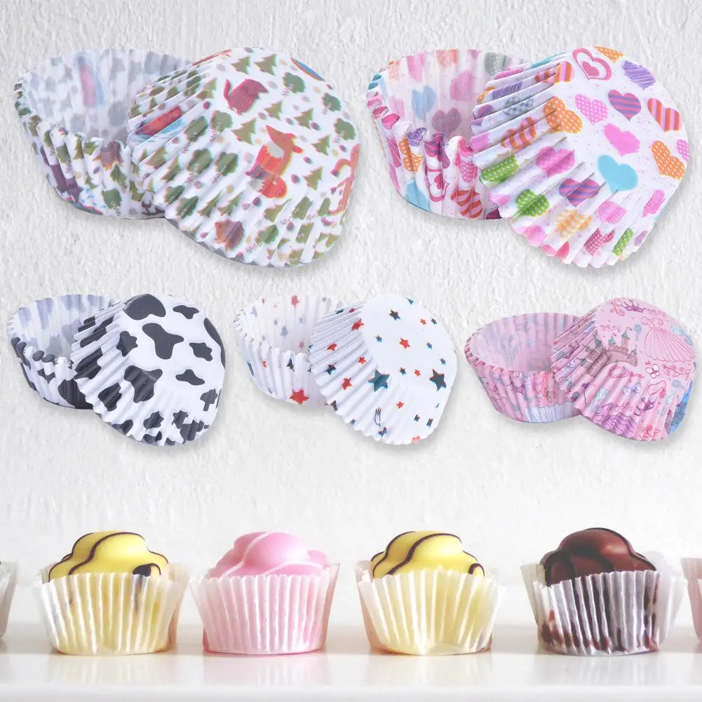 

100Pcs Cupcake Muffin Liners Paper Cup Food Grade Exquisite Patterns Thick Greaseproof Baking Cup for Bakery Cake Tools