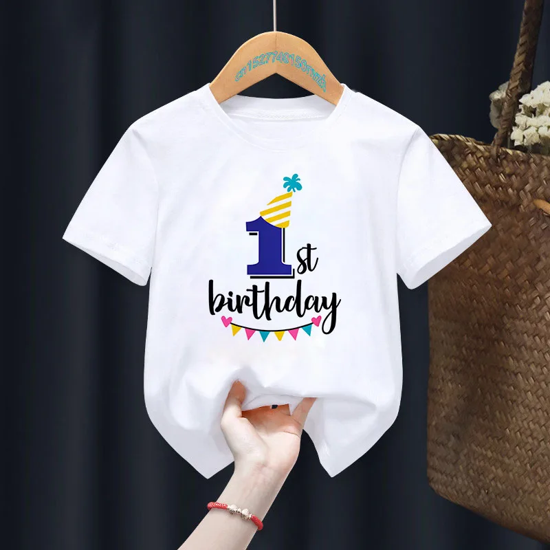 Kids 1-9Birthday T-shirts Boys Girls Happy Birthday Printed Clothes Children Happy Party Gifts Baby Soft Tee Tops