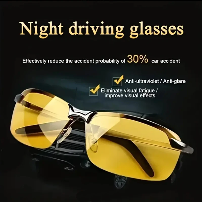 Night vision driving glasses - enhanced visibility, anti glare, semi frameless design, suitable for safe night driving