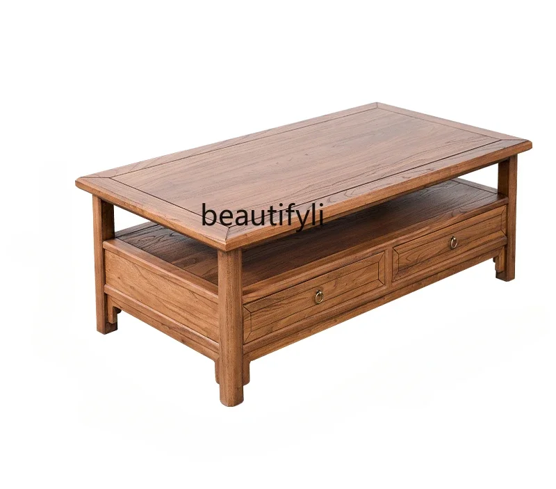 

New Chinese solid wood coffee table Old elm small apartment simple household living room small tea table