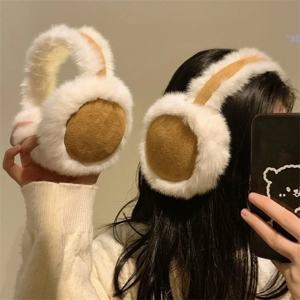 Moda de pelúcia orelha muffs dobrável engrossar lã capa de orelha para mulheres inverno quente camurça earflap ao ar livre proteção contra frio earmuffs