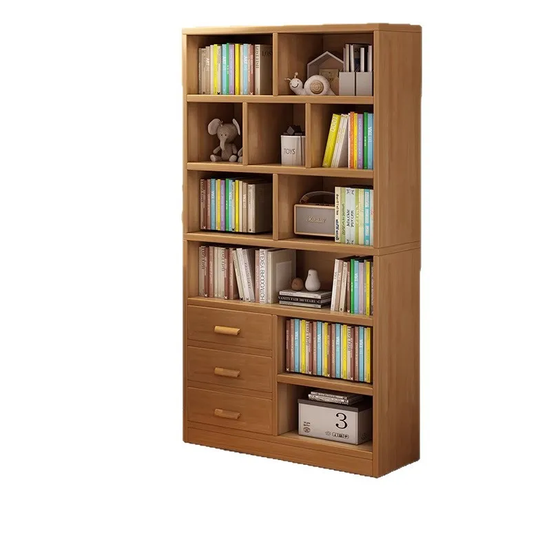 رف كتب وخزانة كتب طويلة، أرفف كتب خشبية مكونة من 6 طبقات مع أدراج أبواب الخزانة وأرفف الكتب الأرضية وخزائن تخزين المكاتب #4