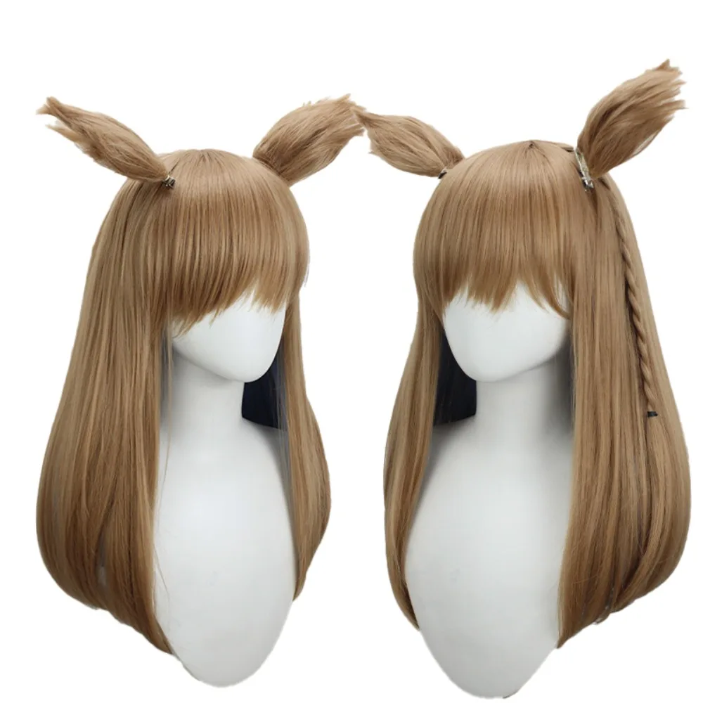 Agnes Digital Cosplay Wig Uma Musume Simulated Skin Scalp Cosplay Dual Color with Ears Hair