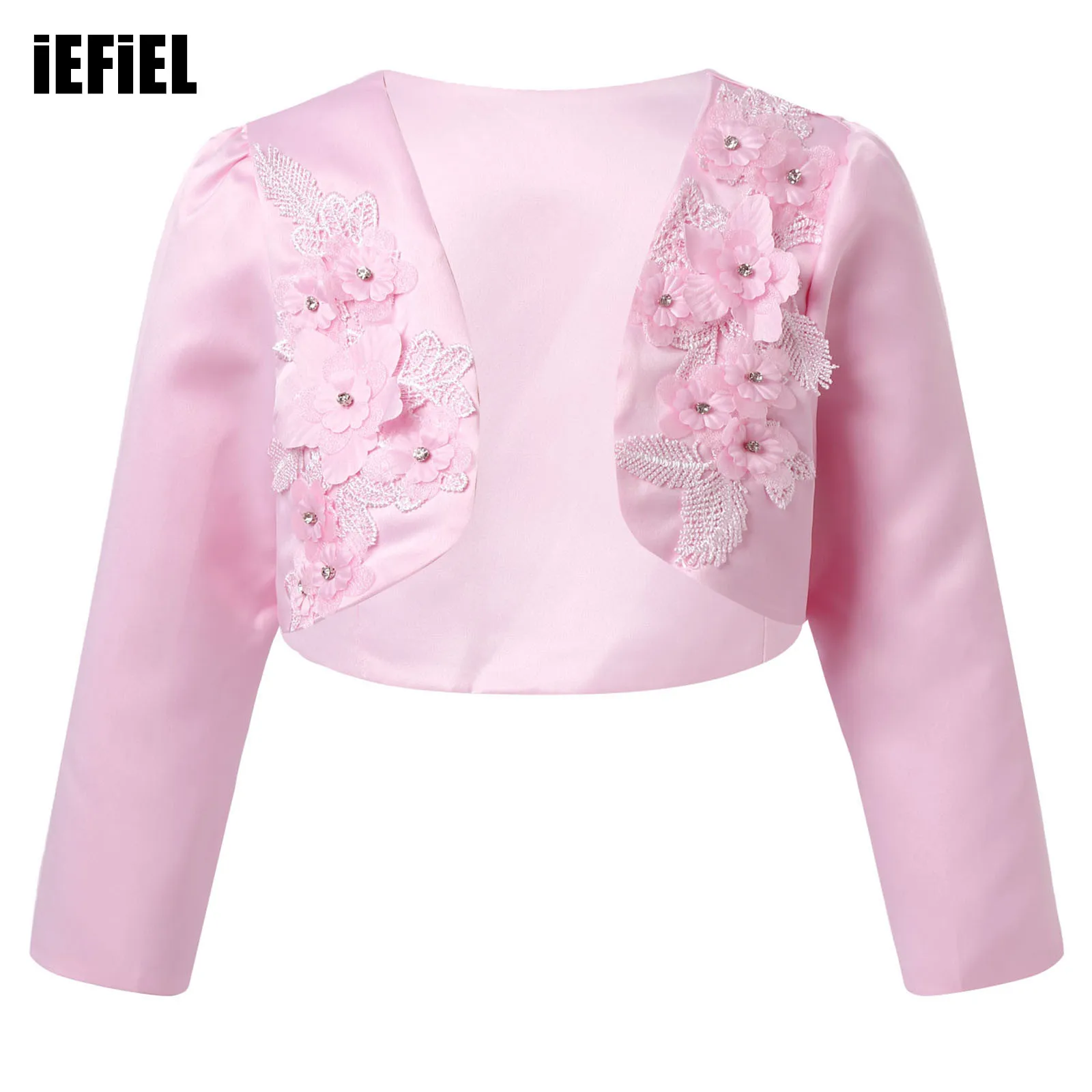 Kids Girls Embroidered Flowers Diamonds Cropped Top Coat Poncho Capelet Wrap For Weeding Dress Princess Dress Party Dress