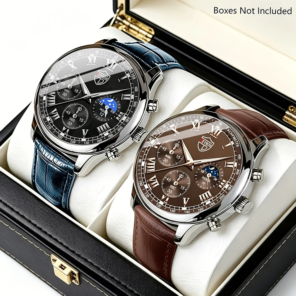 2pcs New Men'S Business Luxury Fashion Quartz Watches, Round Dial, Quartz Movement, for Daily And Formal Occasions