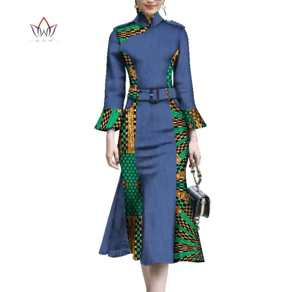 

African Dresses for Women Dashiki African dresses Patchwork Dress Private Custom Lantarn Sleeve Traditional Clothing WY3679