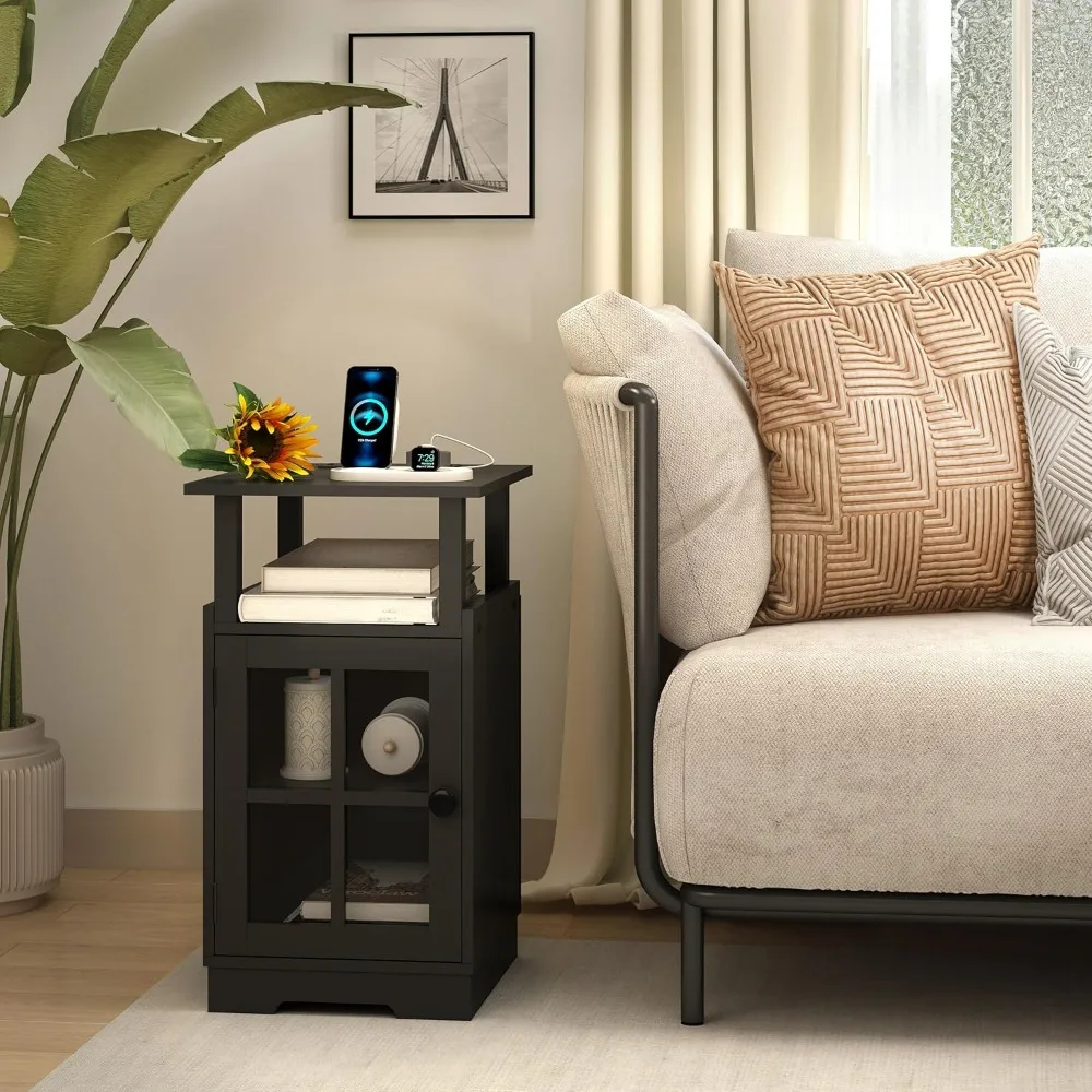

Nightstand with Charging Station, Side Table with USB Ports Outlets, Bedside Table with Storage for Bedroom Living Room Bedroom