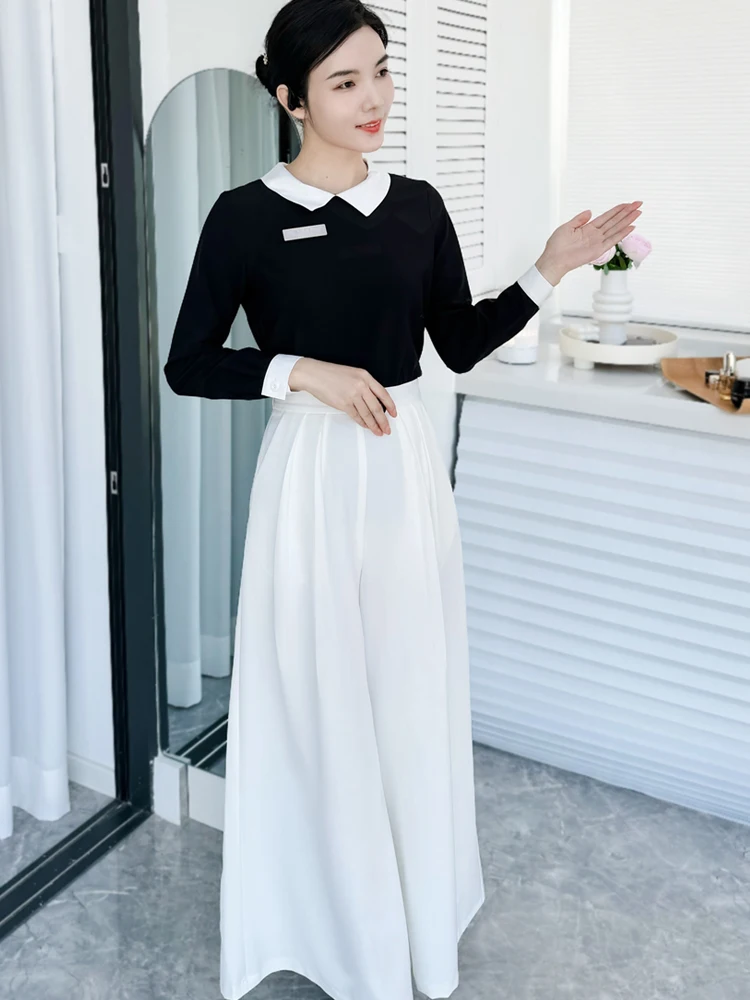 

High-End Work orm Set Coffee op Beau Salon Front Desk Ss Profional Two-Piece Skirt Suit A-Line ort Sve Pol...