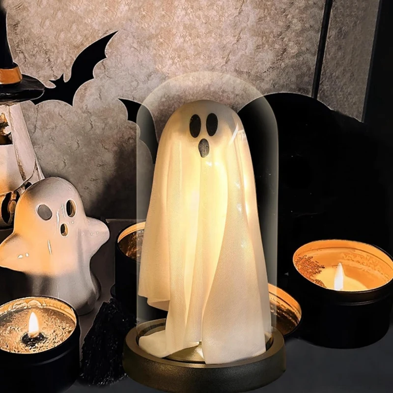 Fantasma iluminado en Cloche, fantasma iluminado y Calavera, Cloche de plástico para Halloween, fantasma con luz, decoraciones para Halloween