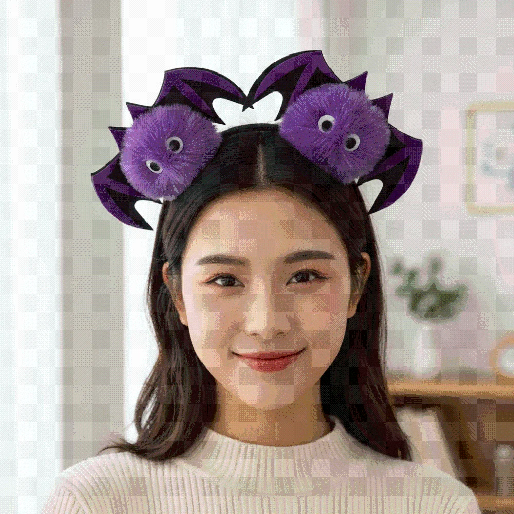Festive Hairpieces Fluffy Halloween Headband Elastic Cute Bat Hairbands Creative Novelty Pumpkin Hair Hoop Cosplay