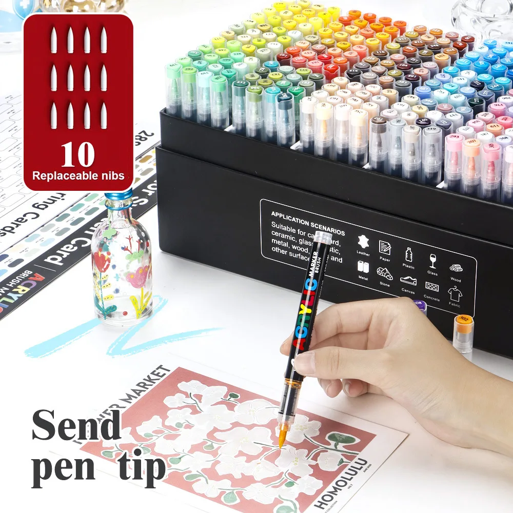 288Colors/set Acrylic Marker Pen Paint Brush Pen Painting Coloring Pen DIY Graffiti Art Making School and Office Supplie
