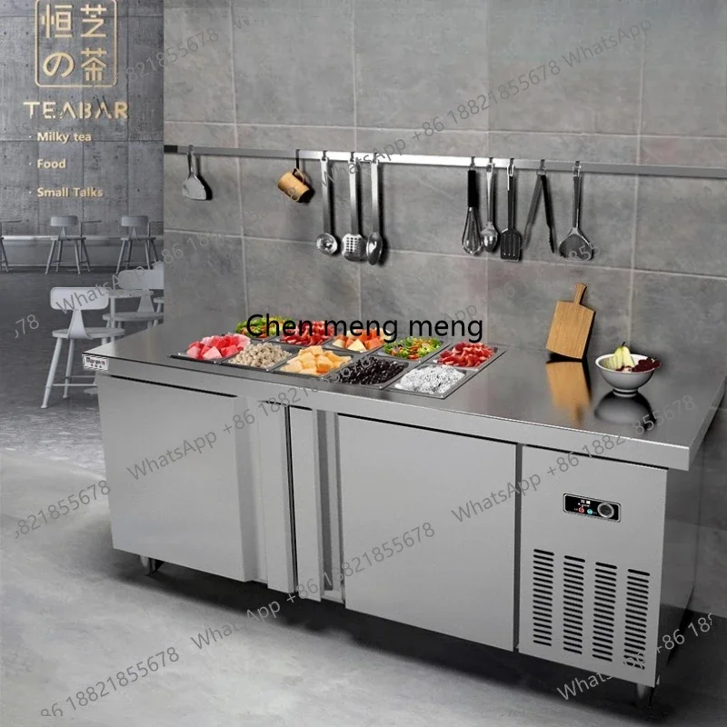 Salad Table with Groove Fresh-Keeping Water  Workbench Commercial Refrigerated Milk Tea Refrigerator Fruit Salad Display Cabinet