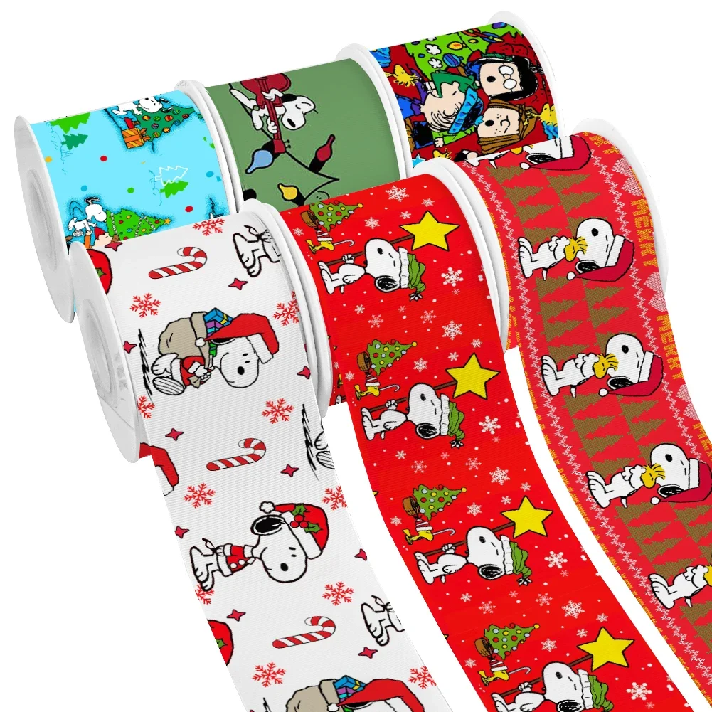 

Christmas snoopy Cartoon Design Printed Grosgrain Satin Ribbon for Gift Wrapping Hair Bow DIY materials 50 Yards