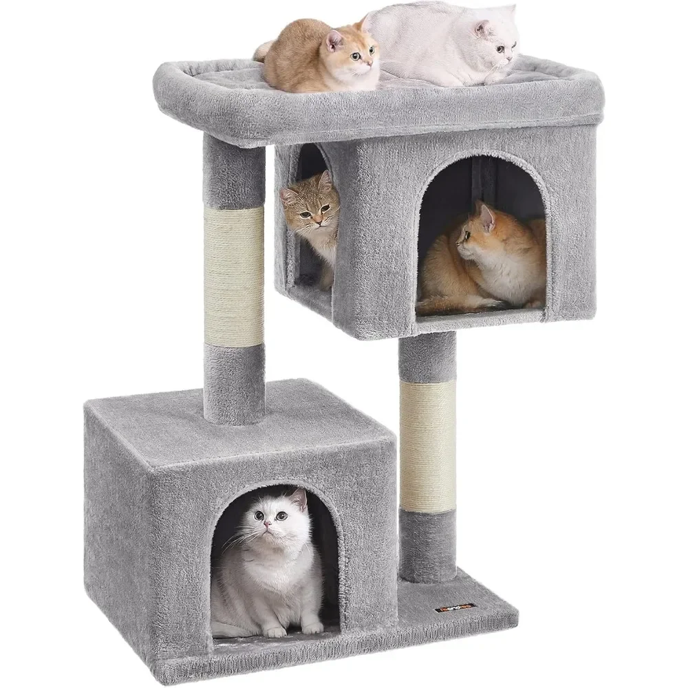 

Cat Tree, 39.8-Inch Cat Tower,Condo for Extra Large up to 44 lb, Large Perch, 2 Cat Caves, Scratching Post, Light Gray