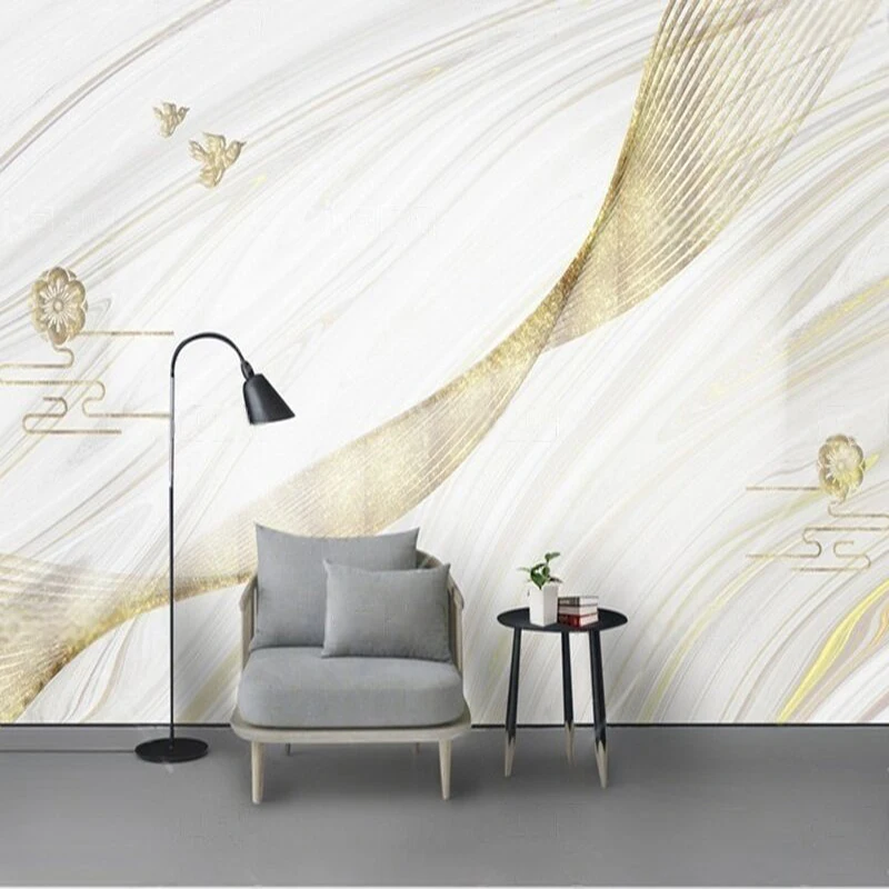 MU9201 Simple and elegant marble texture golden lines new Chinese-style TV home decoration bedroom background wall