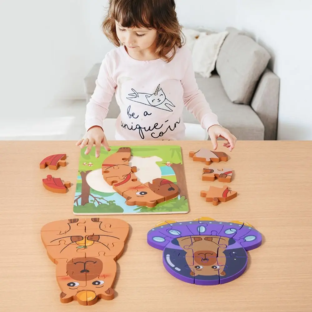 Capybala Wooden Puzzle Wooden Material Cartoon Design Animals Puzzle Game Jigsaw Type Tangram Shape Educational Jigsaw Toys