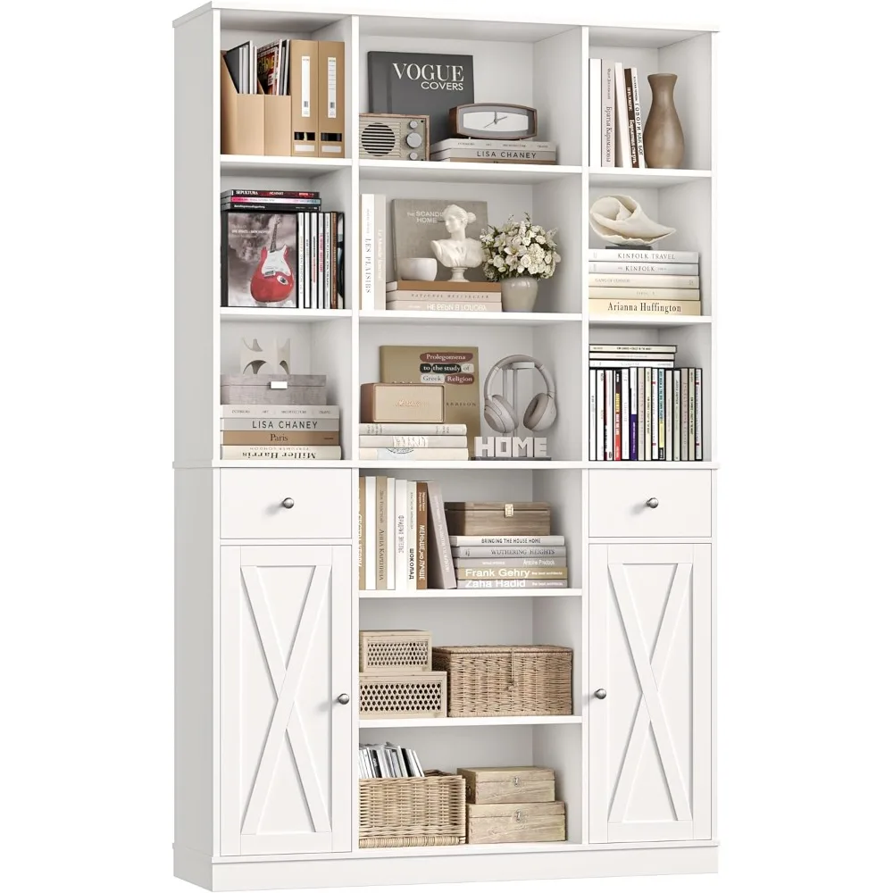 

74" Tall Book Shelf and Bookcase, 45" Wide Bookcase with Doors and Drawers, Modern 6 Tier Bookshelf with Storage, Large Wood Di