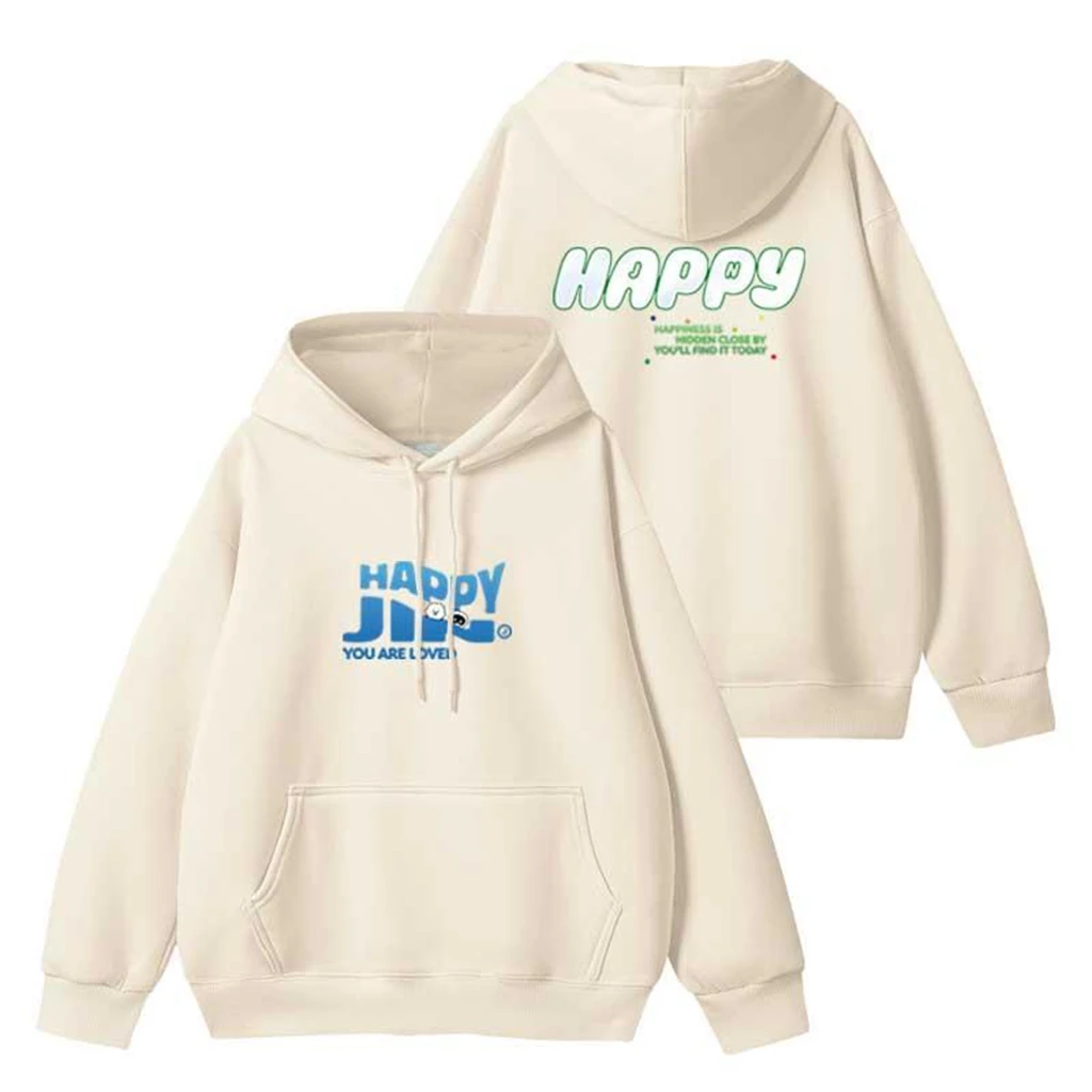 Winter Damen Hoodie JIN Happy Letter Print Baumwolle Langarm Top Kpop Männer Frauen Y2K Casual Einfache Sweatshirt Kleidung