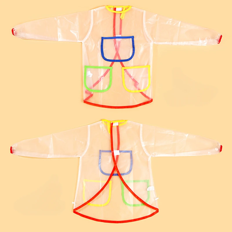 Children\'s art painting apron transparent long sleeved bib graffiti anti fouling and waterproof painting apron