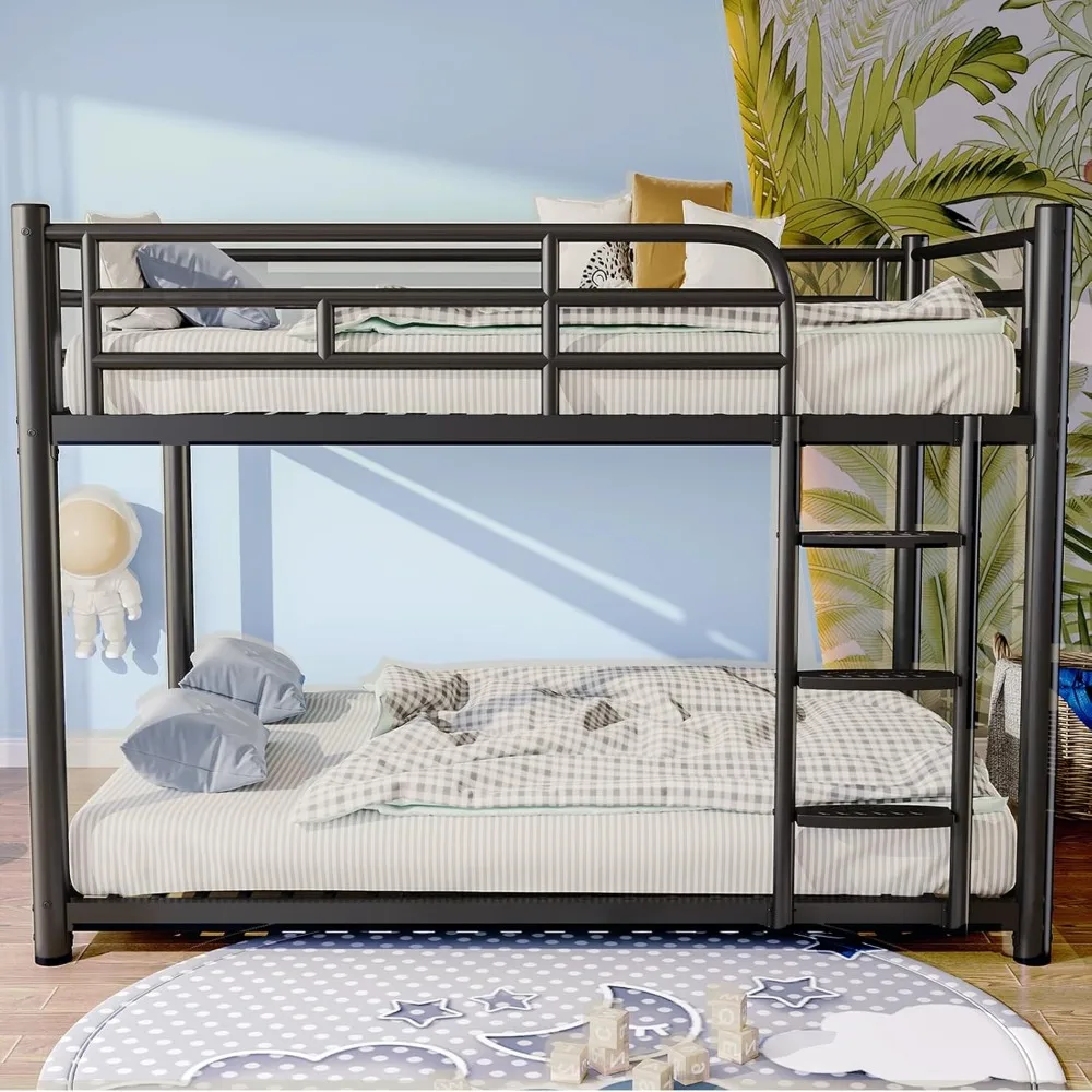 سرير مزدوج بطابقين كامل مع حاجز أمان وسلم، مناسب للأطفال والكبار، إطار سرير كامل الحجم، هيكل معدني لـ D #6