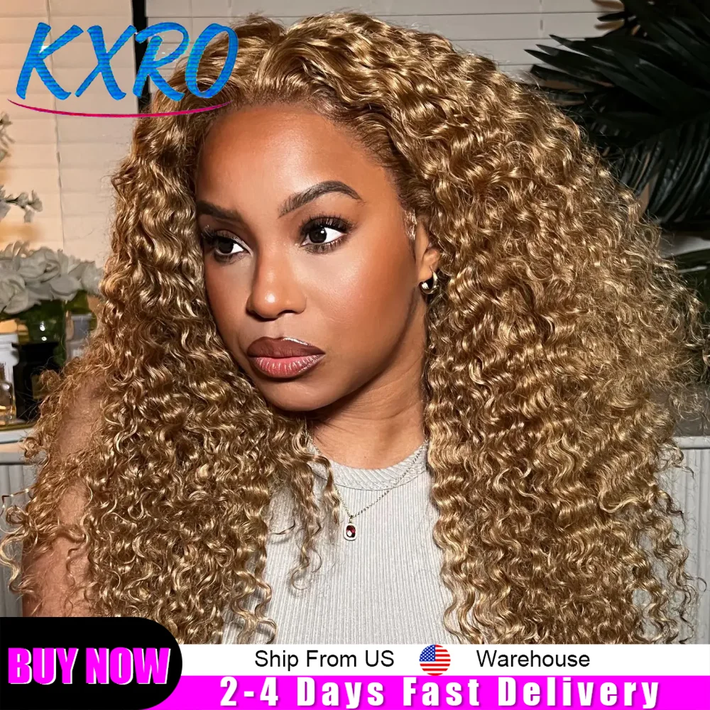 

Honey Blonde 13x6 HD Lace Curly Human Hair Wig Deep Wave Frontal Wigs For Women Colored Lace Front Human Hair Wigs For Woman