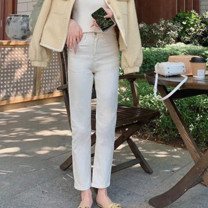 

High Waist Straight Leg Denim Jeans Women's Spring New Style Washed Cotton Ice Cream Pants Comfortable Breathable Casual Trou...