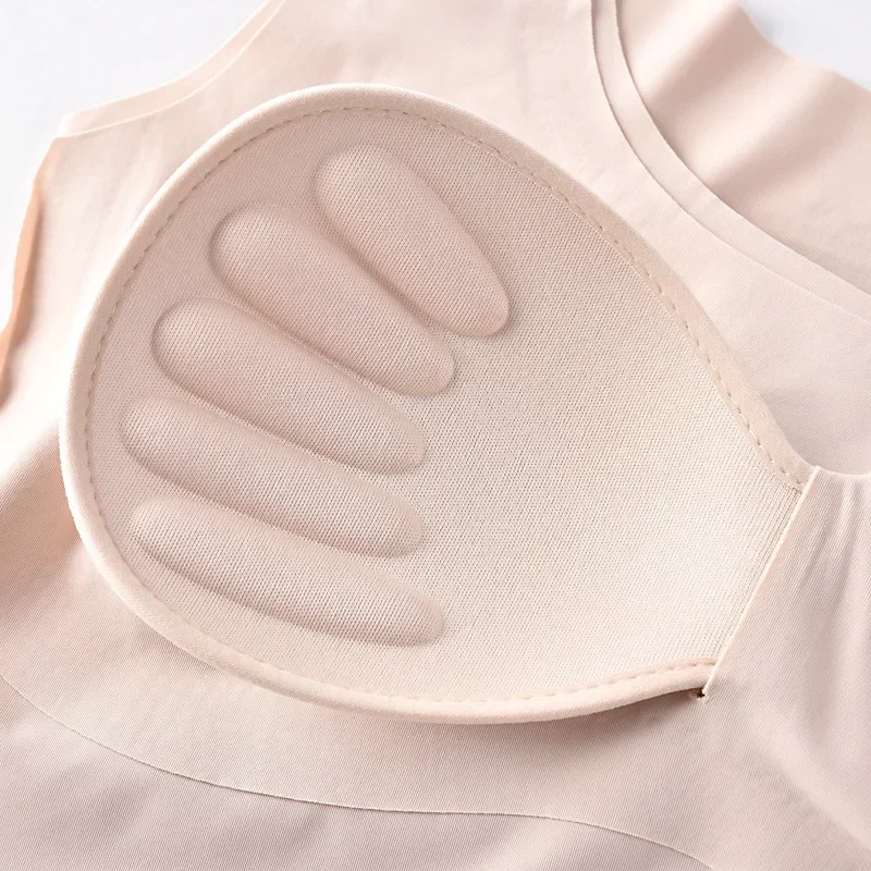 Ice Silk Tank Top Wireless Padded Lingerie Push Up Seamless Padded Vest Crop Top Tee Camisole Feminino Sleep Cami Soutien Gorge