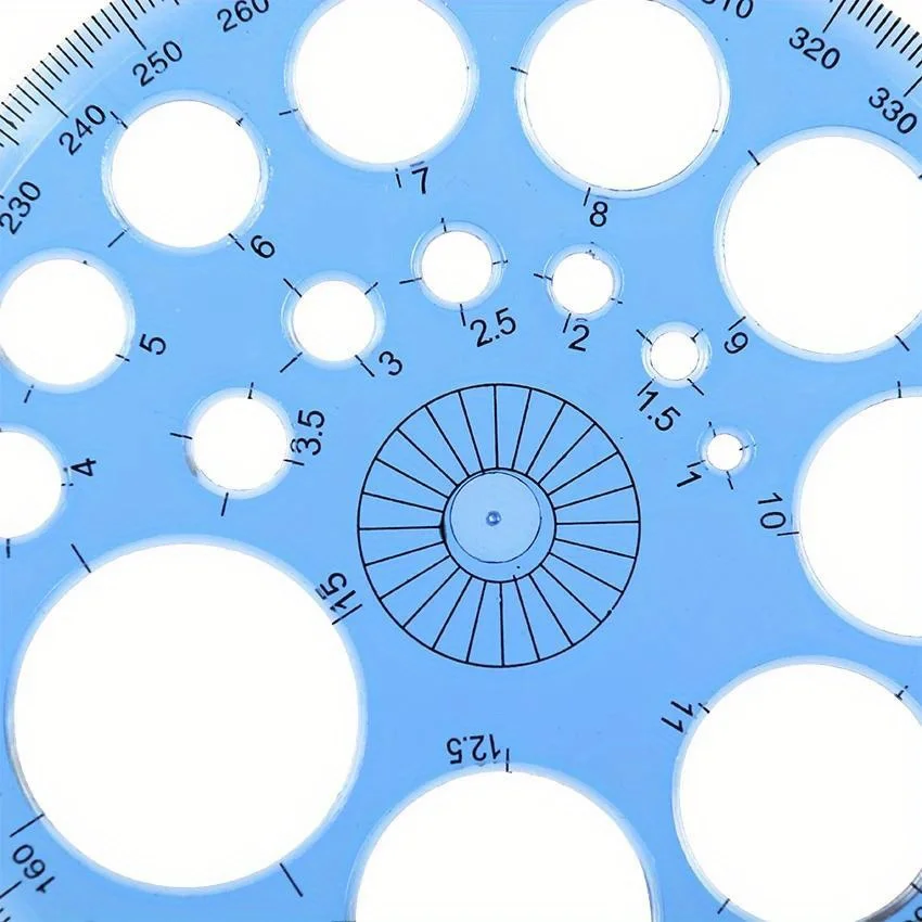 1pc 360-Degree Rotating Round Ruler - Transparent Blue Template with Circles & Degrees for Drafting, Patchwork, Office