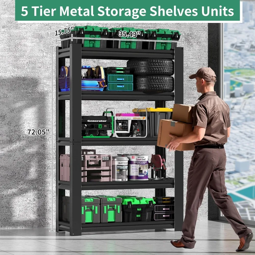 ガレージ棚 ヘビーデューティー、5段調節可能ガレージ収納棚、倉庫、地下室、作業場、キッチン用