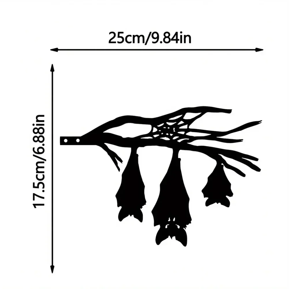 Iron Silhouette Hanging Bat-Shaped Tree Stump Garden Ornament - Hollow Out Sculpture, Wrought Metal Ground Insert