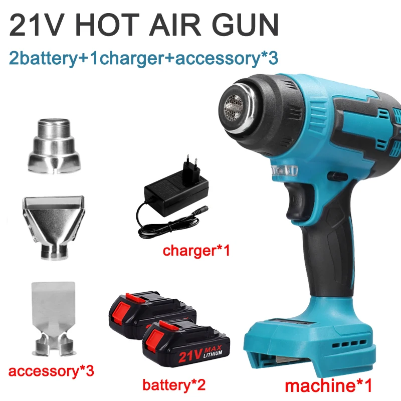 Makita-Pistolet à air chaud aste, odorà air chaud, déterminer, adapté à l'équipement de chauffage, batterie 21V, 480 ℃-550 ℃