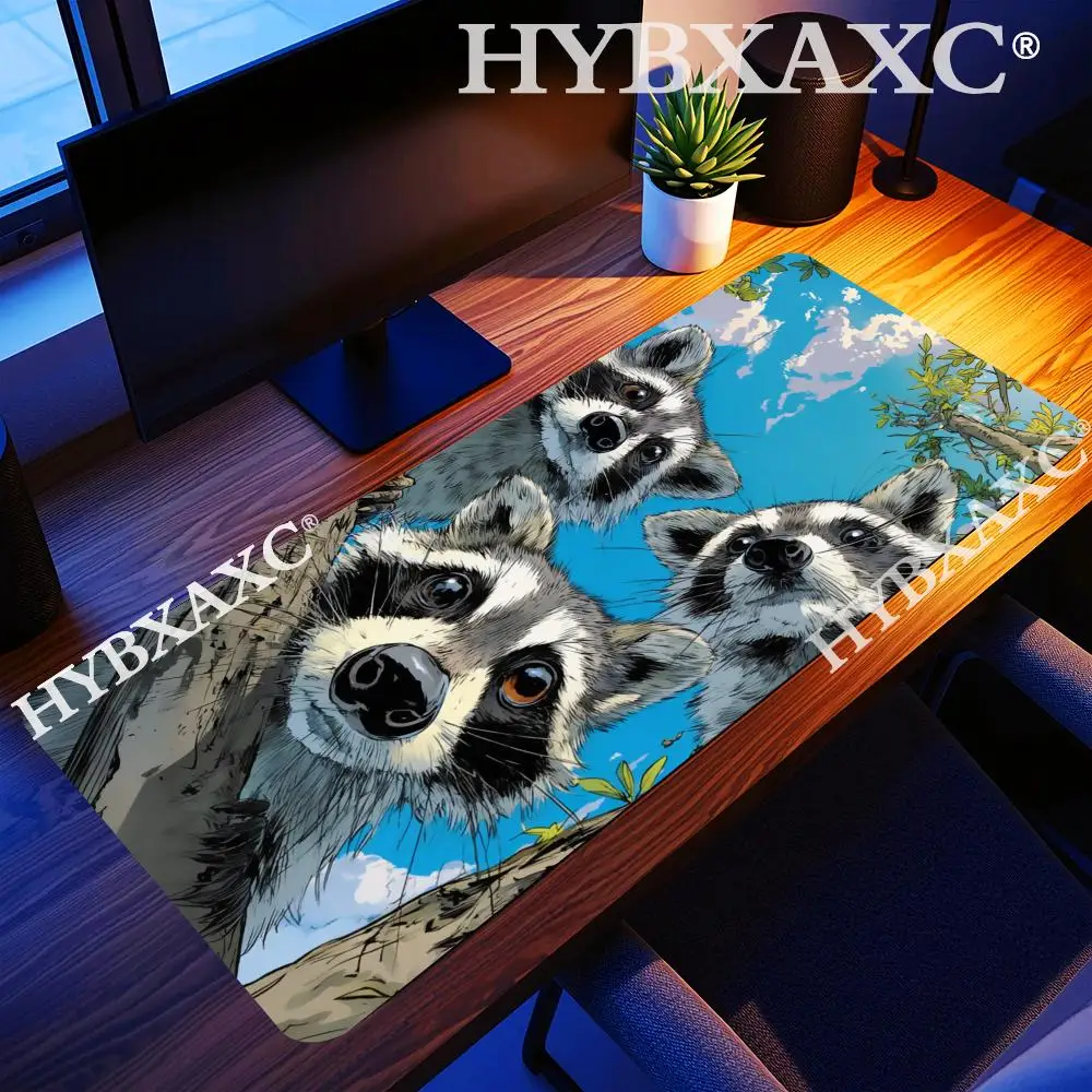 HYBXAXC Funny Raccoons Extended Mouse Pad Blue Sky Cartoon  Mat Non-Slip Rubber Keyboard Mat Cute Animal Computer Gaming Decor