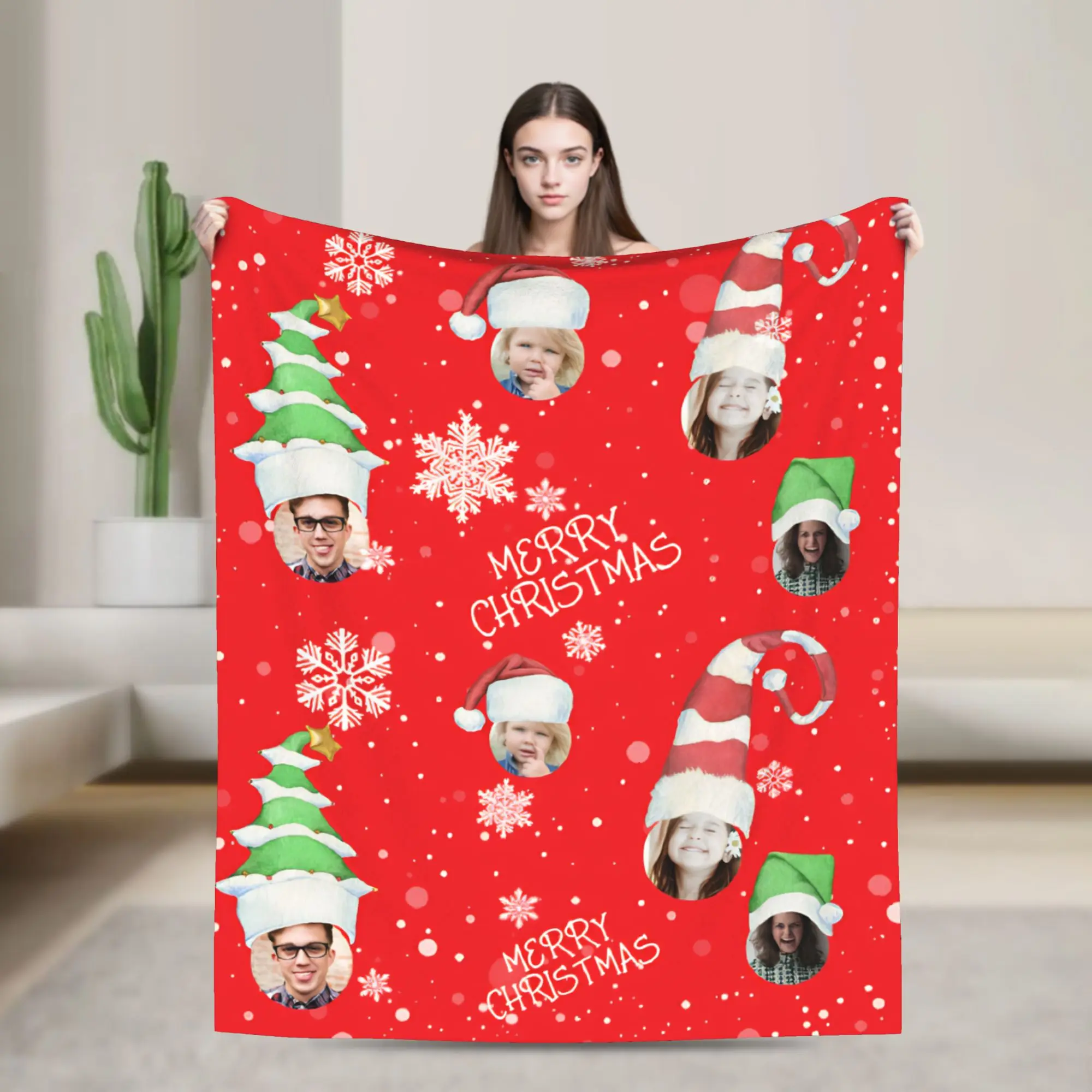 Funny Family Photos Merry Christmas Blankets Fuzzy Novelty Warm Throw Blankets for Home Textile Decor Personalized Gift